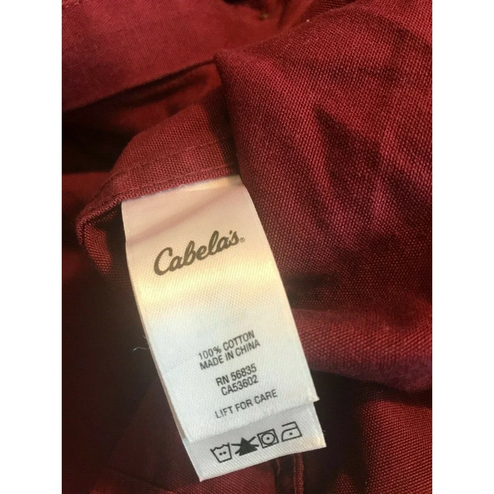 Cabela's Men's Shirt Medium Cordovan Adjustable Sleeve Shirt Burgundy #1650
